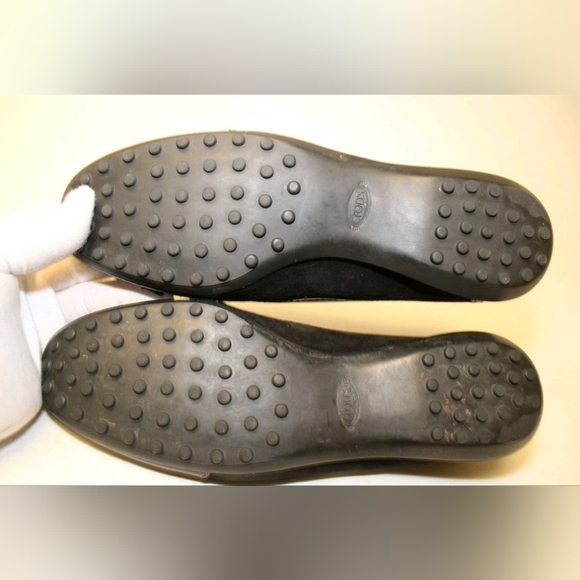 Tod's Gold Black Suede Ballet Flats Comfort Slip On Driving Shoes 8 - Picture 9 of 10